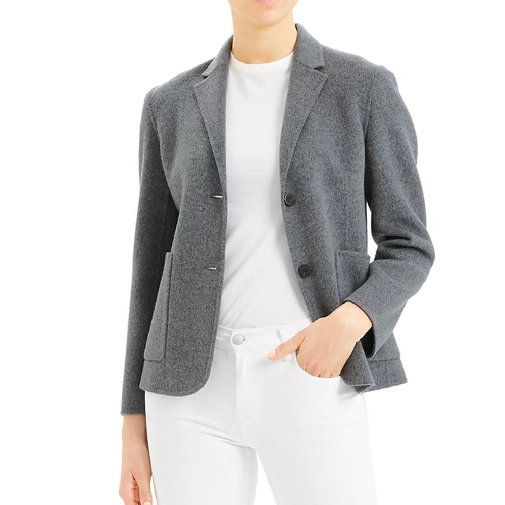 Theory Double Face Wool Cashmere Two Button Blazer Jacket Grey Size 6 New Divide
